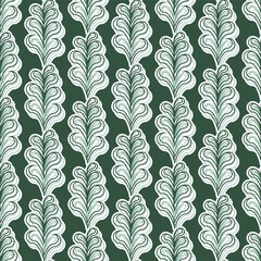 Green background made of oak leaves, white backing. seamless pattern