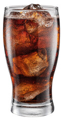 Cold glass of cola drink with ice cubes isolated on white background. File contains clipping path. - obrazy, fototapety, plakaty