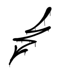 Graffiti arrow with overspray in black over white.