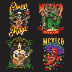 Naklejka na ściany i meble Cinco de Mayo creative colorful emblems set