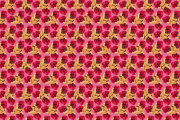 Abstract patterned background composed of red roses in a gift box