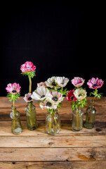 Anemone im Blumenstrauß in Glasvase, Frühlingsdekoration