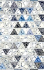pattern and design from stack of 3D cube shapes in white and blue with black edges distorted by patterned glass