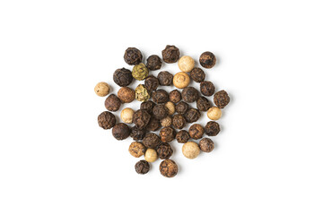 Black pepper isolated on white background. Top vew. Spice food