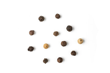 Black pepper isolated on white background. Top vew. Spice food