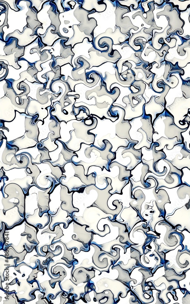 Aufkleber pattern and design from stack of 3d cube shapes in white and blue with black edges distorted by patt