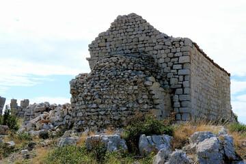 ruin of an ancient building in the ancient hill town Lubenice, island Cres, Croatia