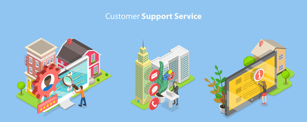 3D Isometric Flat Vector Conceptual Illustration of Customer Support Service, Personal Assistant Hotline