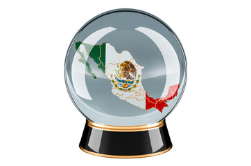Crystal ball with Mexican map. Forecasting and prediction for Mexico, concept. 3D rendering