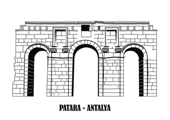 Ruins of the ancient Lycian city Patara, Ancient city entrance door. Patara was at the Lycia (Lycian) League's capital. Antalya, TURKEY.  Eps vector design