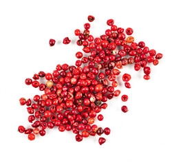 Aroma  spice red pepper is scattered on a white isolated background. Top view
