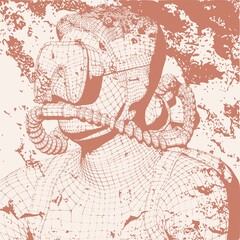 Monochrome silhouette of diver. Mesh grid texture