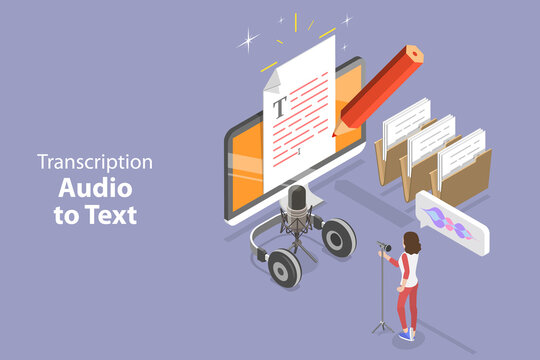 3D Isometric Flat Vector Conceptual Illustration of Transcription Audio To Text, Speech Recognition Service