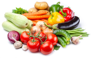 Vast of different vegetables isolated on white background.
