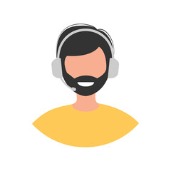 ІнтернетAvatar of call center agent in headphones with microphone. Vector Cartoon flat Illustration.