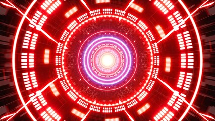 Glowing Red Sci Fi Cyber Pattern Tunnel