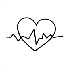 Heart beat doodle vector Illustration.