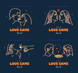 People in love. Lesbian couple. LGBT concept. Pixel art. Vector set