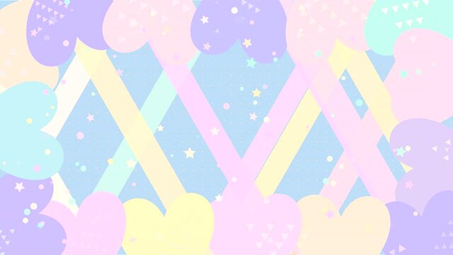 Looped pastel heart and geometric pattern background animation.