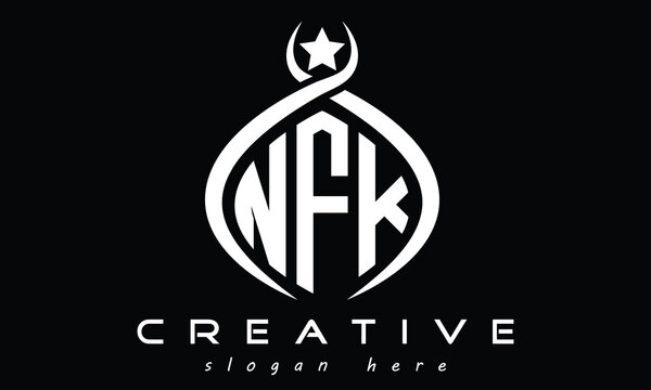 NFK three letters monogram curved oval initial logo design, geometric minimalist creative logo, vector template