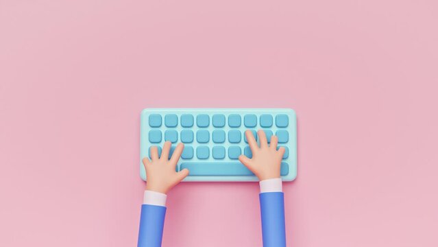cartoon hand typing in a keyboard. simple 3d 4k animation