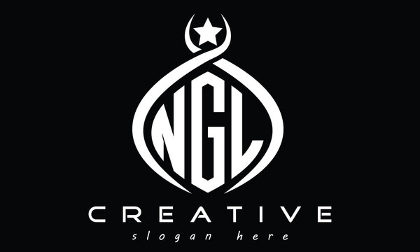 NGL three letters monogram curved oval initial logo design, geometric minimalist creative logo, vector template