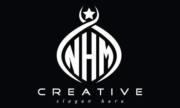 NHM three letters monogram curved oval initial logo design, geometric minimalist creative logo, vector template