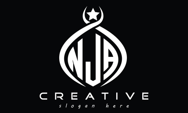 NJA three letters monogram curved oval initial logo design, geometric minimalist creative logo, vector template