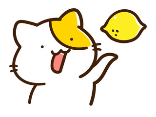 レモンを持つかわいいねこのキャラクターの手書き風イラスト
