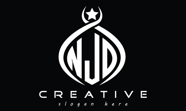 NJO three letters monogram curved oval initial logo design, geometric minimalist creative logo, vector template