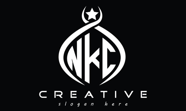 NKC three letters monogram curved oval initial logo design, geometric minimalist creative logo, vector template