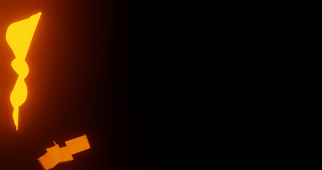 Render with a light flying energy figure on a black reflective background