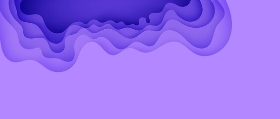 Abstract background in paper cut style. 3d violet and purple colors waves with smooth shadow. Vector illustration with layered curved line shape. Rectangular composition of liquid layers in papercut.