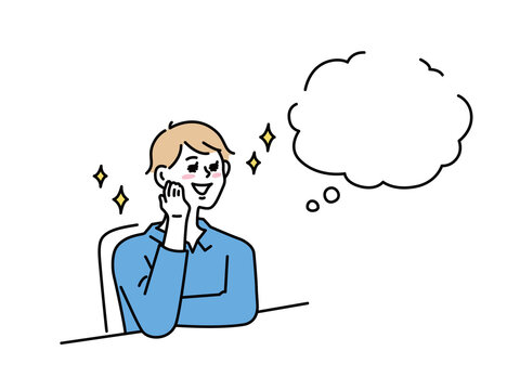 想像する男性のイラスト(嬉しい、憧れ、お得、妄想、幸せ、理想、ラッキー、計画) An illustration of a man imagining.I'm happy, longing, good deal, delusion, happiness, ideal, lucky, planning.