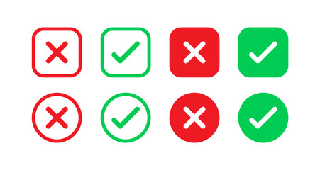 checkmark icons in circle check mark buttons in square green tick and red cross symbols approved icon rejected symbol