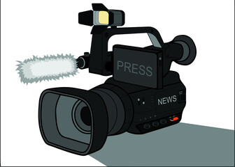 Video Camera for Press and Agency News.  video camera icon vector, icon-symbol.
