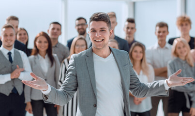 Fototapeta premium confident Manager standing at the front of the business team