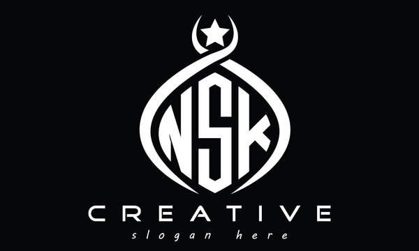 NSK three letters monogram curved oval initial logo design, geometric minimalist creative logo, vector template