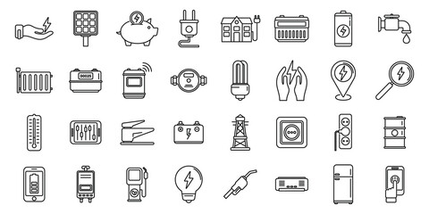 Smart consumption icons set outline vector. Vehicle autonomous