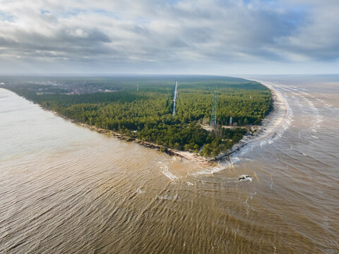Drone photo. Aerial view on cape Kolka washed out by the storm