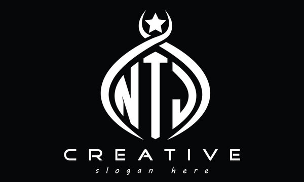 NTJ three letters monogram curved oval initial logo design, geometric minimalist creative logo, vector template