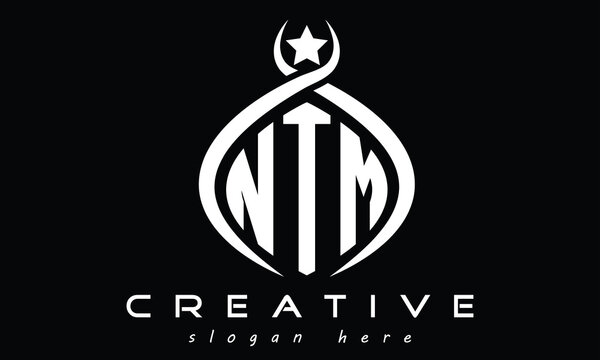 NTM three letters monogram curved oval initial logo design, geometric minimalist creative logo, vector template