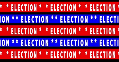Election campaign video. Kinetic animated text Elections. White text movement along red and blue stripes in opposite directions. Typography loop animation. For commercial, ad, intro, web banner.