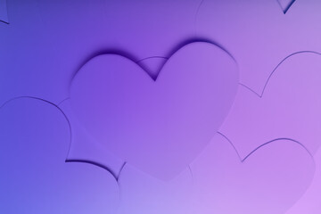 Paper elements in shape of heart on gradient background. Concept symbol of love for Happy Women's, Mother's, Valentine's Day, birthday greeting card design.