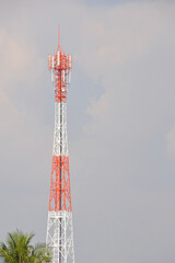 Telecommunication tower of 4G and 5G cellular. Antenna transmission communication. Cell phone signal base station.