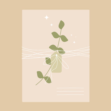 An envelope tied with a thread of kraft paper with a branch of eucalyptus.