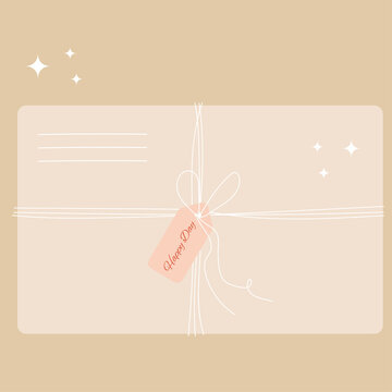 An envelope tied with a thread of kraft paper with a note -Happy day.
