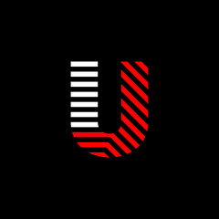Abstract Letter U Line. Transition color linear logo. Linear modern lettering lines. Font alphabet template. Set logo thin line clean style, black background.