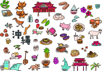 手描きの沖縄イラストセット　イラスト素材