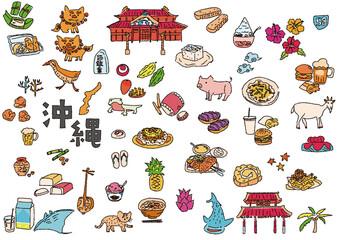 手描きの沖縄イラストセット　イラスト素材